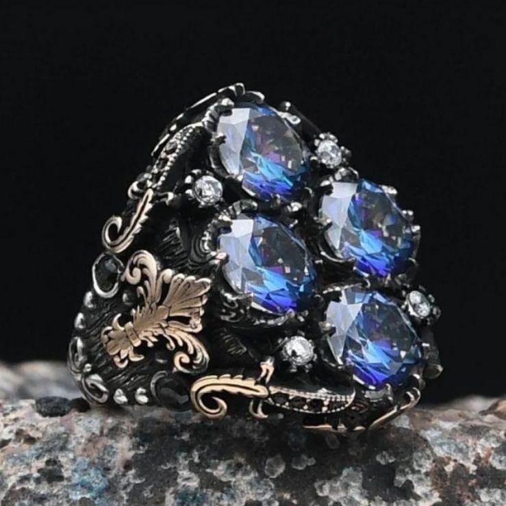 Special Design Tulip Motif Mystic Topaz Stone 925 Sterling Silver Ring