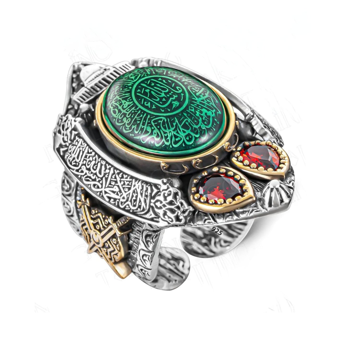خاتم من الفضة الإسترلينية عيار 925 مطرز بسلسلة التوحيد وتطريز دعاء العين الشريرة