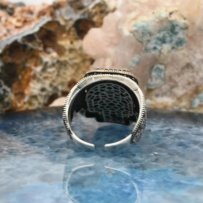 خاتم فضة إسترليني عيار 925 مرصع بحجر التوباز الصوفي على طراز زهجار