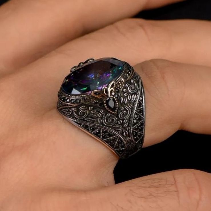 Mystic Topaz Stone and Zircon Stone Embellished 925 Sterling Silver Ring