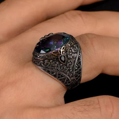 Mystic Topaz Stone and Zircon Stone Embellished 925 Sterling Silver Ring