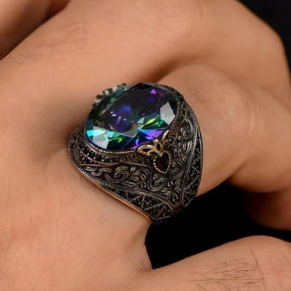 Mystic Topaz Stone and Zircon Stone Embellished 925 Sterling Silver Ring