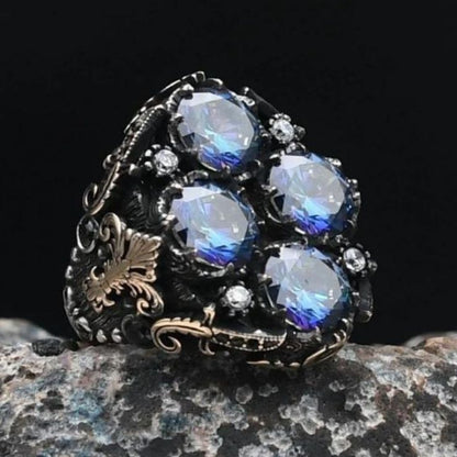 Special Design Tulip Motif Mystic Topaz Stone 925 Sterling Silver Ring