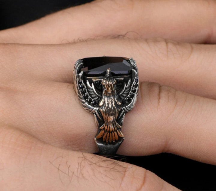 Black Zircon Stone Eagle 925 Sterling Silver Ring