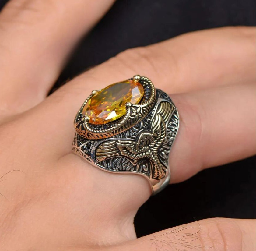 Special Design Phoenix with Citrine Zircon Stone 925 Sterling Silver Ring