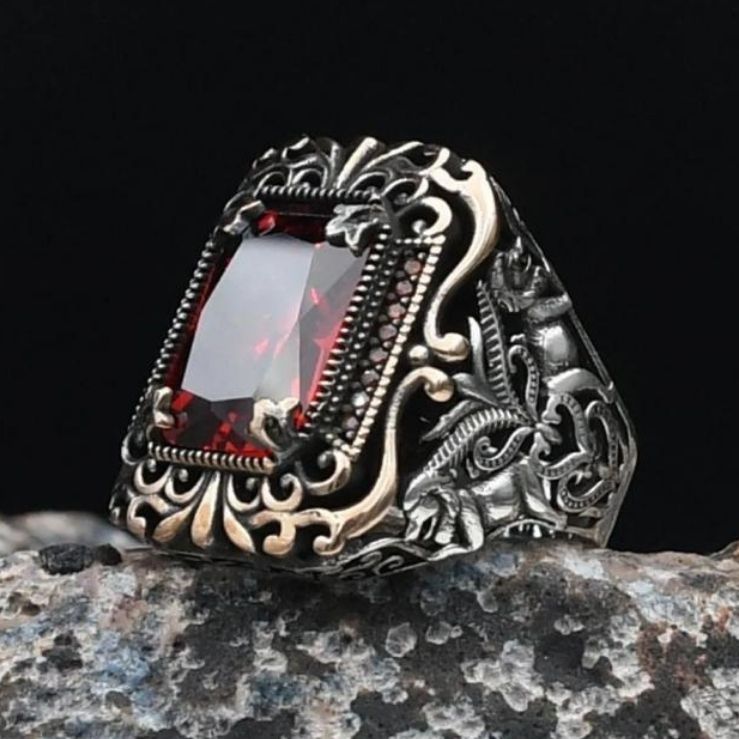 Special Design Red Zircon Stone Embellished 925 Sterling Silver Ring
