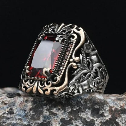 Special Design Red Zircon Stone Embellished 925 Sterling Silver Ring