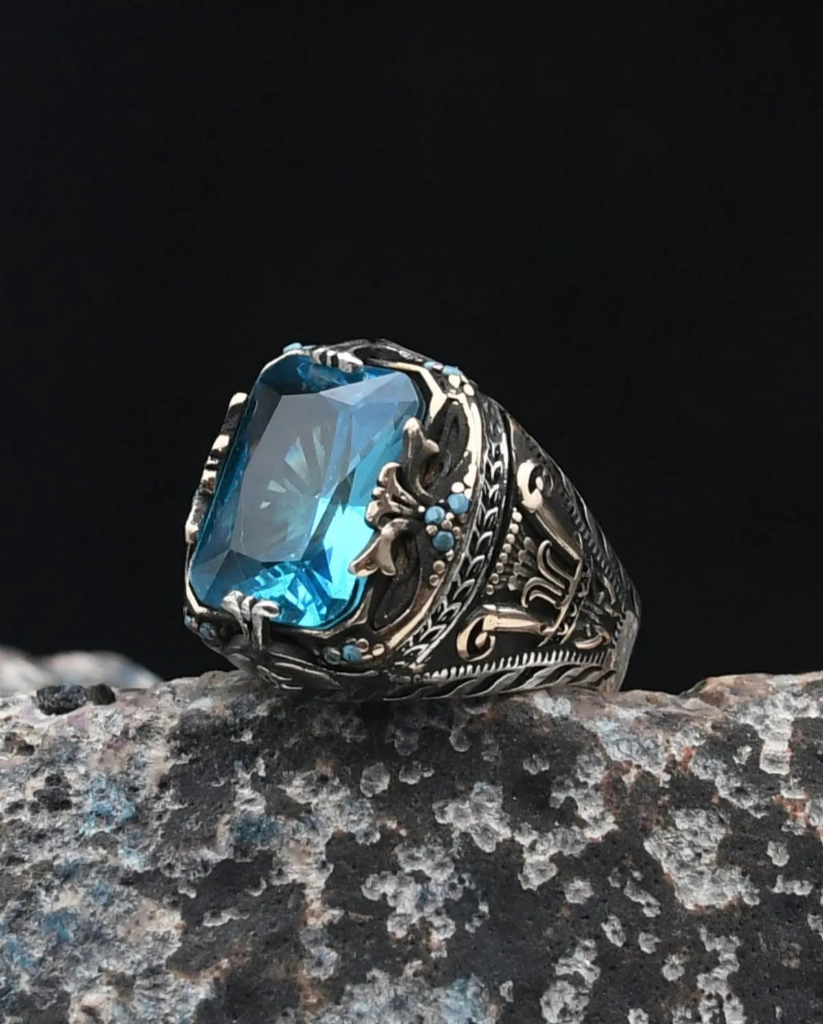 Akua Marine Turquoise Stone 925 Sterling Silver Ring