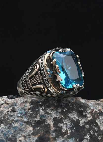 Akua Marine Turquoise Stone 925 Sterling Silver Ring