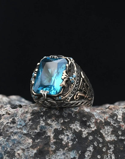 Akua Marine Turquoise Stone 925 Sterling Silver Ring