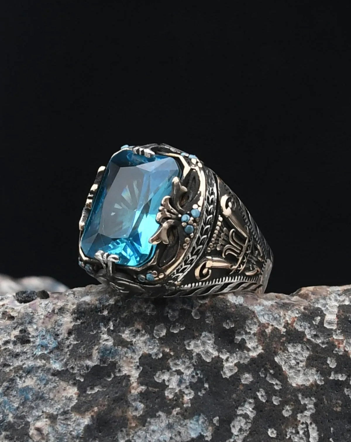 Akua Marine Turquoise Stone 925 Sterling Silver Ring