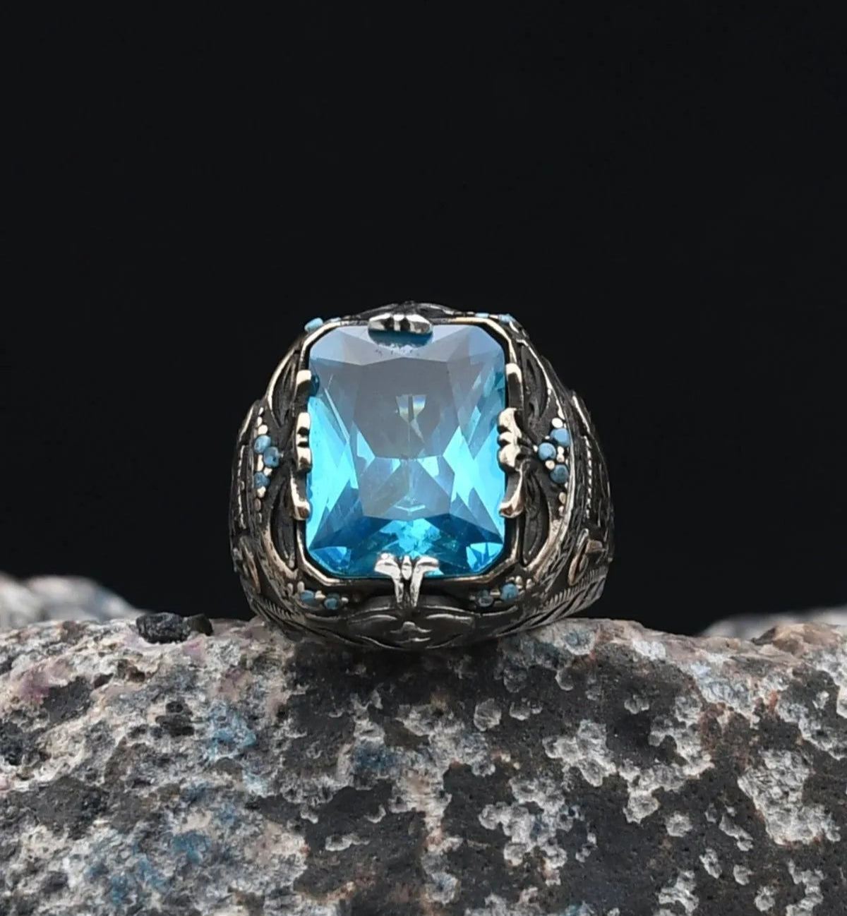 Akua Marine Turquoise Stone 925 Sterling Silver Ring