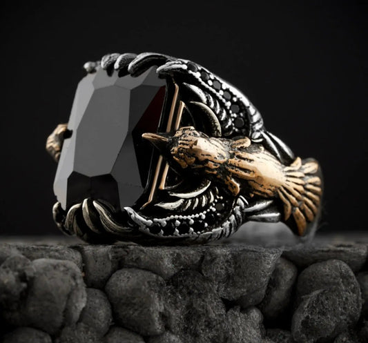 Black Zircon Stone Eagle 925 Sterling Silver Ring