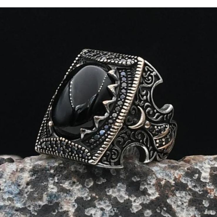 Onyx Stone Minaret Figured 925 Sterling Silver Ring