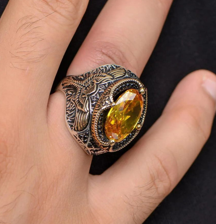 Special Design Phoenix with Citrine Zircon Stone 925 Sterling Silver Ring