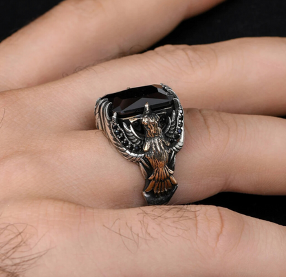 Black Zircon Stone Eagle 925 Sterling Silver Ring