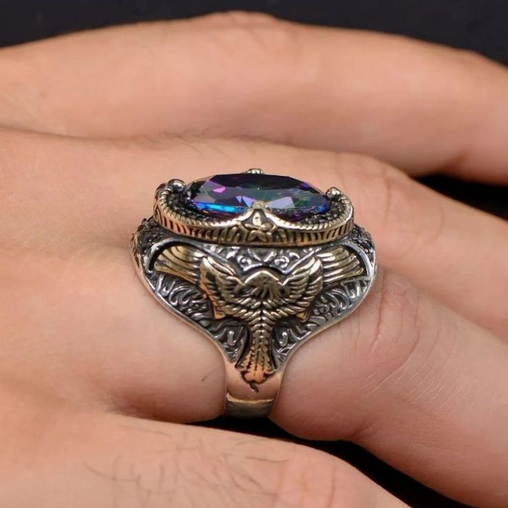 Special Design Phoenix with Mystical Topaz Stone 925 Sterling Silver Ring