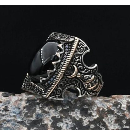Onyx Stone Minaret Figured 925 Sterling Silver Ring
