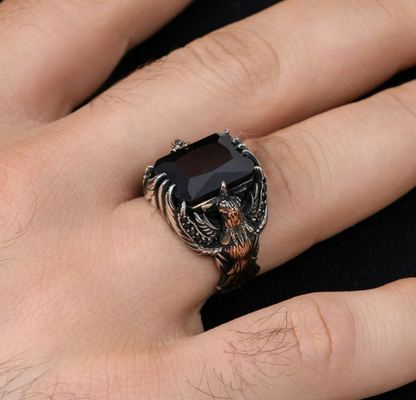 Black Zircon Stone Eagle 925 Sterling Silver Ring