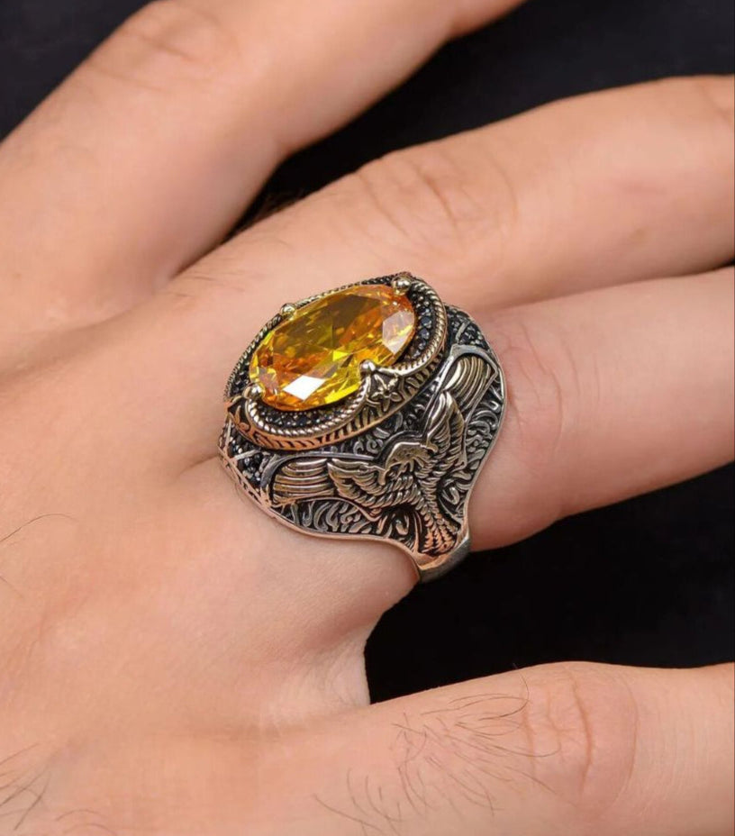 Special Design Phoenix with Citrine Zircon Stone 925 Sterling Silver Ring