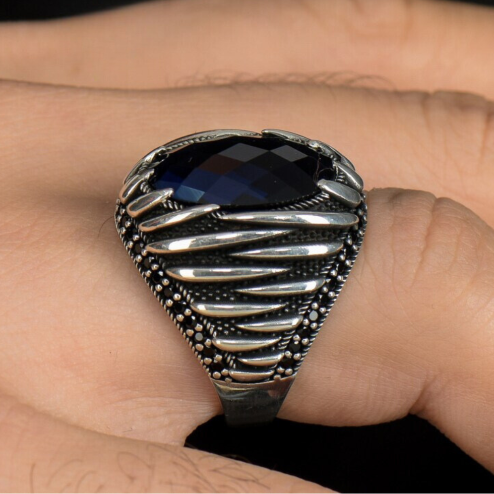 Navy Blue Zircon Stone 925 Sterling Silver Ring