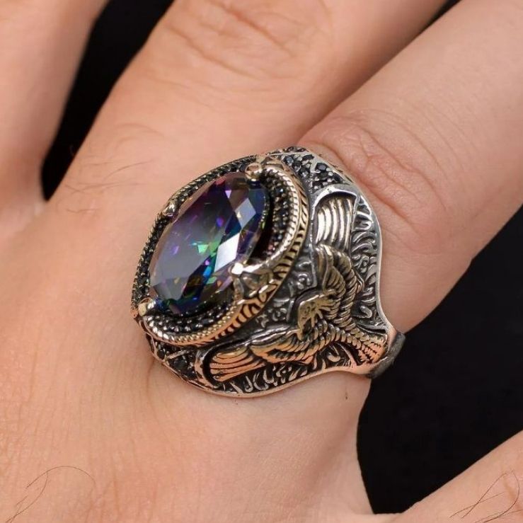 Special Design Phoenix with Mystical Topaz Stone 925 Sterling Silver Ring