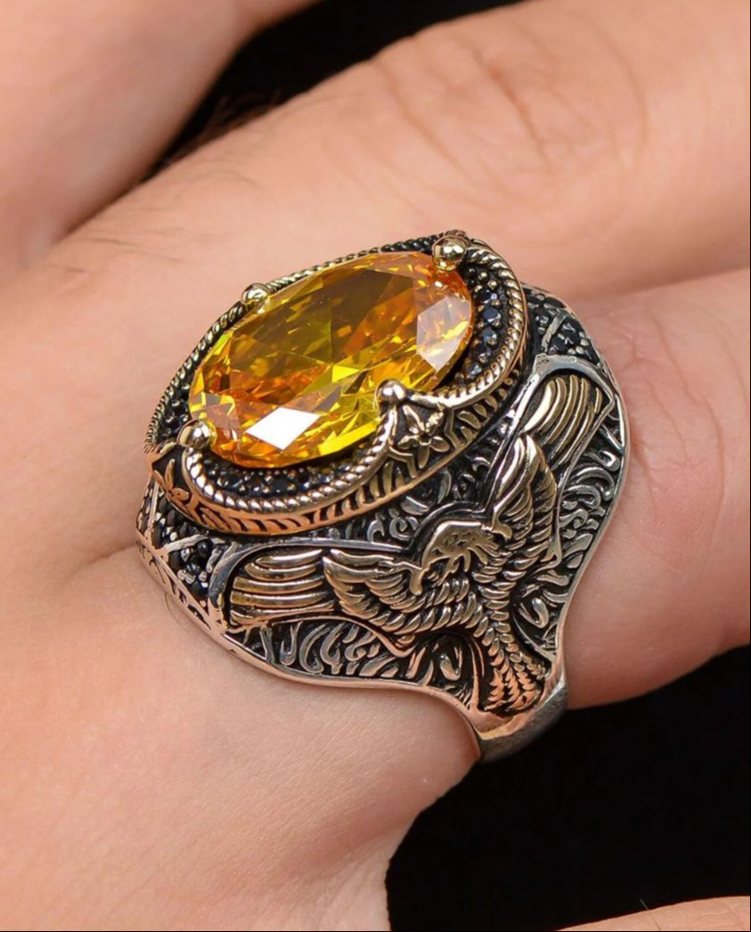 Special Design Phoenix with Citrine Zircon Stone 925 Sterling Silver Ring