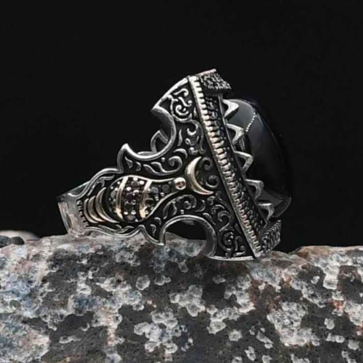 Onyx Stone Minaret Figured 925 Sterling Silver Ring