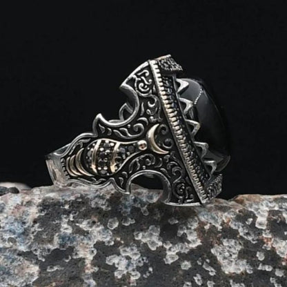 Onyx Stone Minaret Figured 925 Sterling Silver Ring