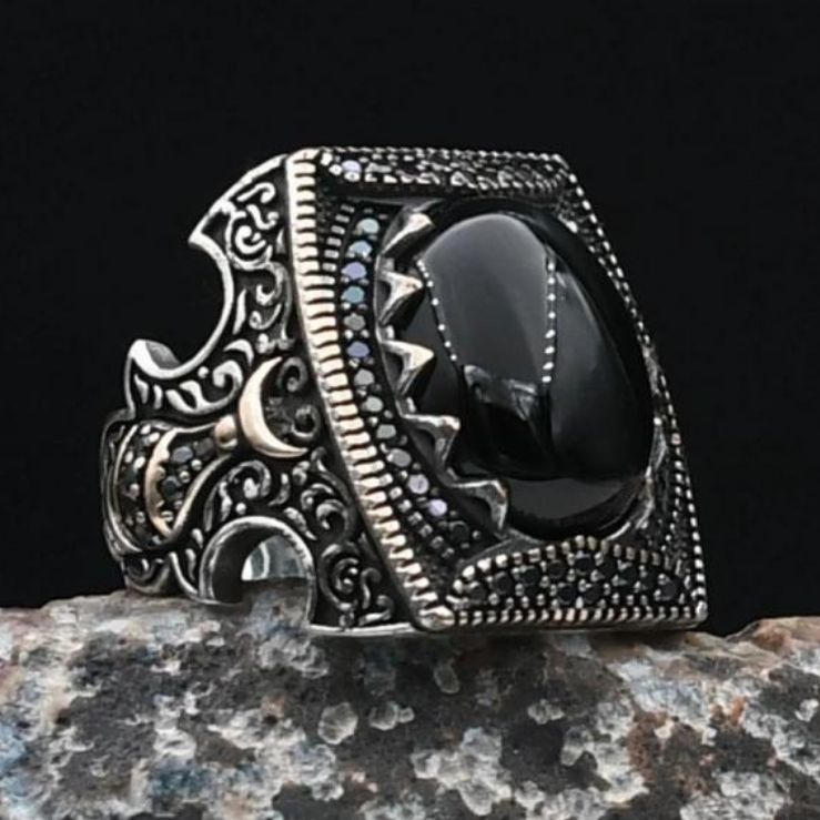 Onyx Stone Minaret Figured 925 Sterling Silver Ring
