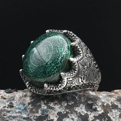Special Design 925 Sterling Silver Ring with Amber Stone and Inshirah Surah Written