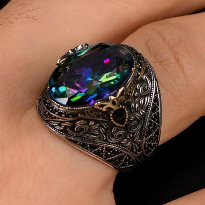 Mystic Topaz Stone and Zircon Stone Embellished 925 Sterling Silver Ring