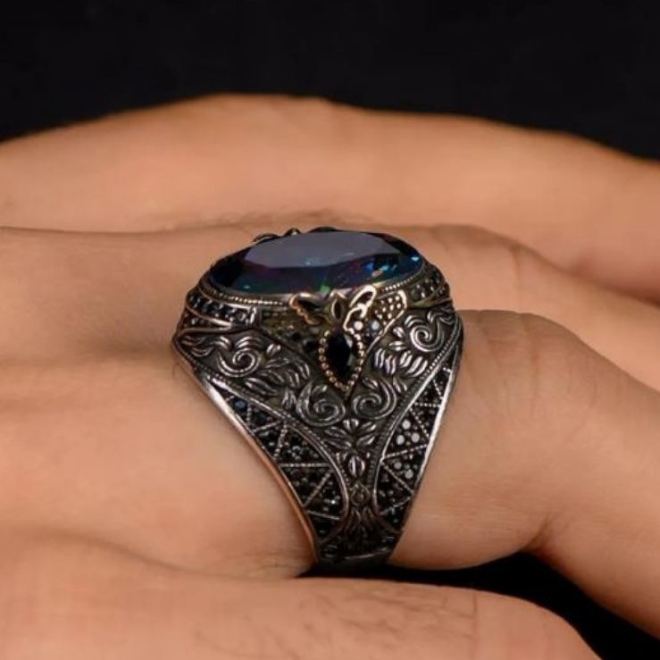 Mystic Topaz Stone and Zircon Stone Embellished 925 Sterling Silver Ring