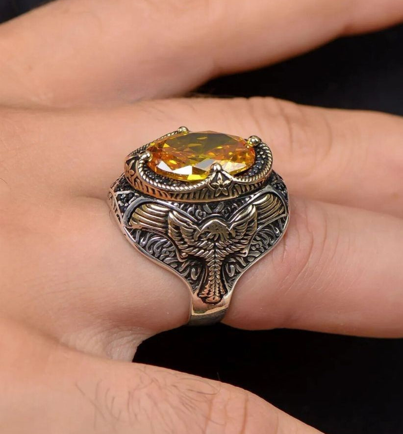 Special Design Phoenix with Citrine Zircon Stone 925 Sterling Silver Ring