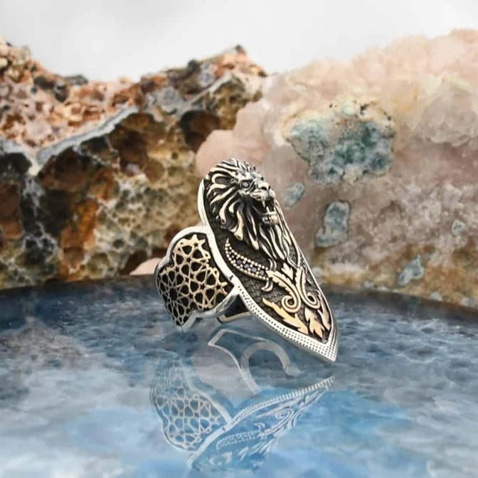 Zahgar Style Roaring Lion 925 Sterling Silver Ring