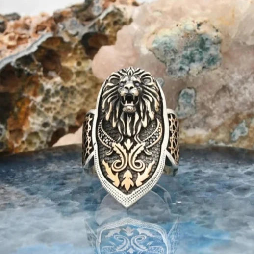 Zahgar Style Roaring Lion 925 Sterling Silver Ring