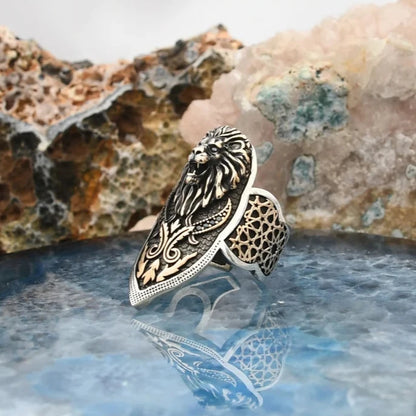 Zahgar Style Roaring Lion 925 Sterling Silver Ring