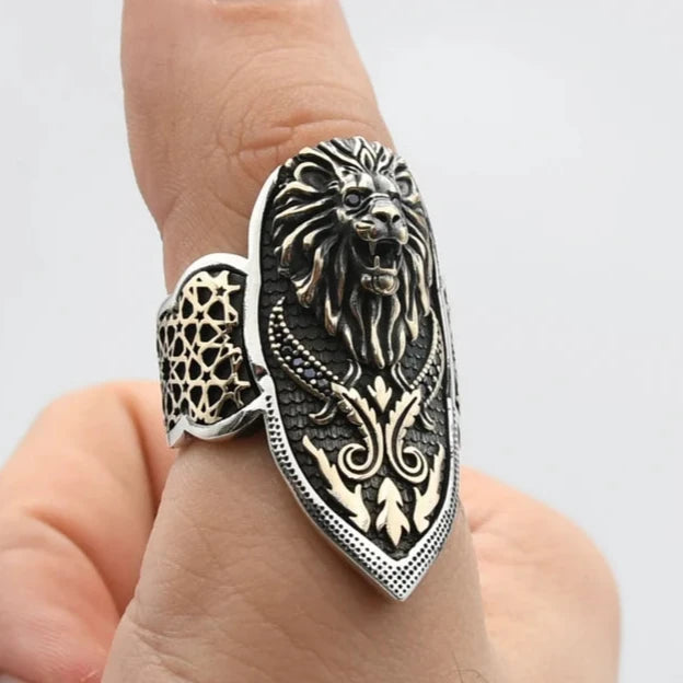 Zahgar Style Roaring Lion 925 Sterling Silver Ring