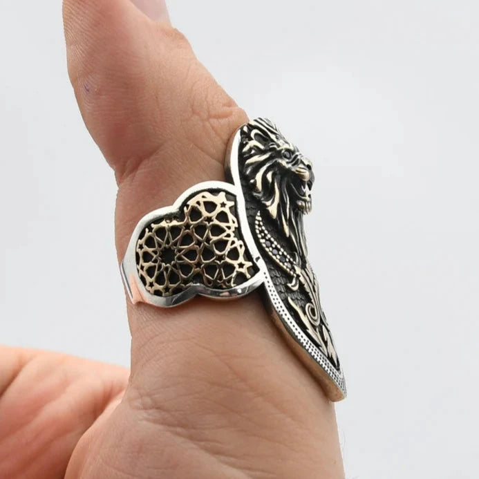 Zahgar Style Roaring Lion 925 Sterling Silver Ring