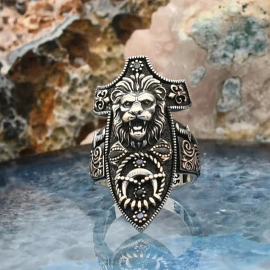 Zahgar Style King Lion 925 Sterling Silver Ring