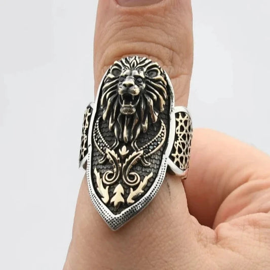 Zahgar Style Roaring Lion 925 Sterling Silver Ring