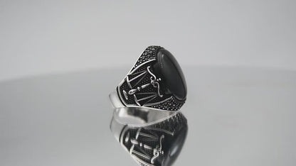 Onyx Stone and Zircon Stone Decoration Scale 925 Sterling Silver Ring