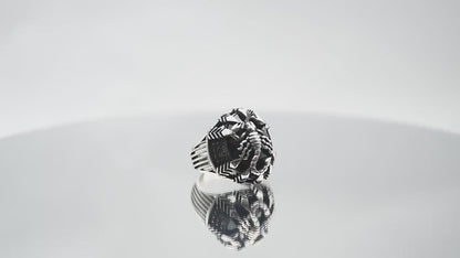 Scorpion Figured Black Zircon Stone 925 Sterling Silver Men's Ring