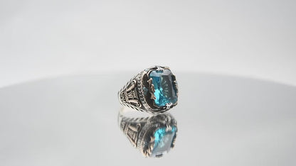 Akua Marine Turquoise Stone 925 Sterling Silver Ring