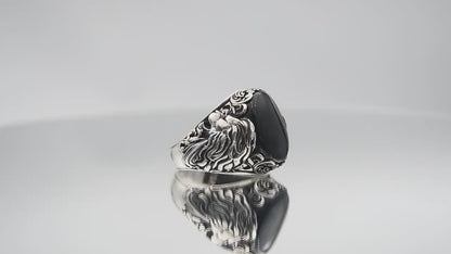 Onyx Stone Lion 925 Sterling Silver Ring