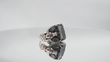 Black Zircon Stone Eagle 925 Sterling Silver Ring