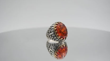 Tight Amber Stone Design 925 Sterling Silver Ring